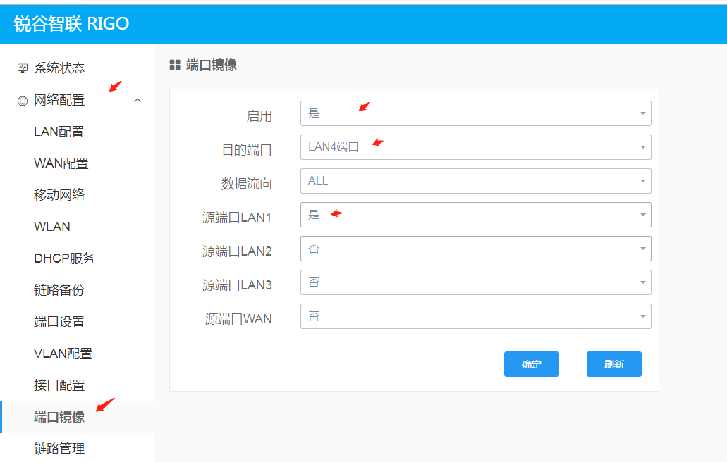 锐谷工业路由器端口镜像怎么使用？